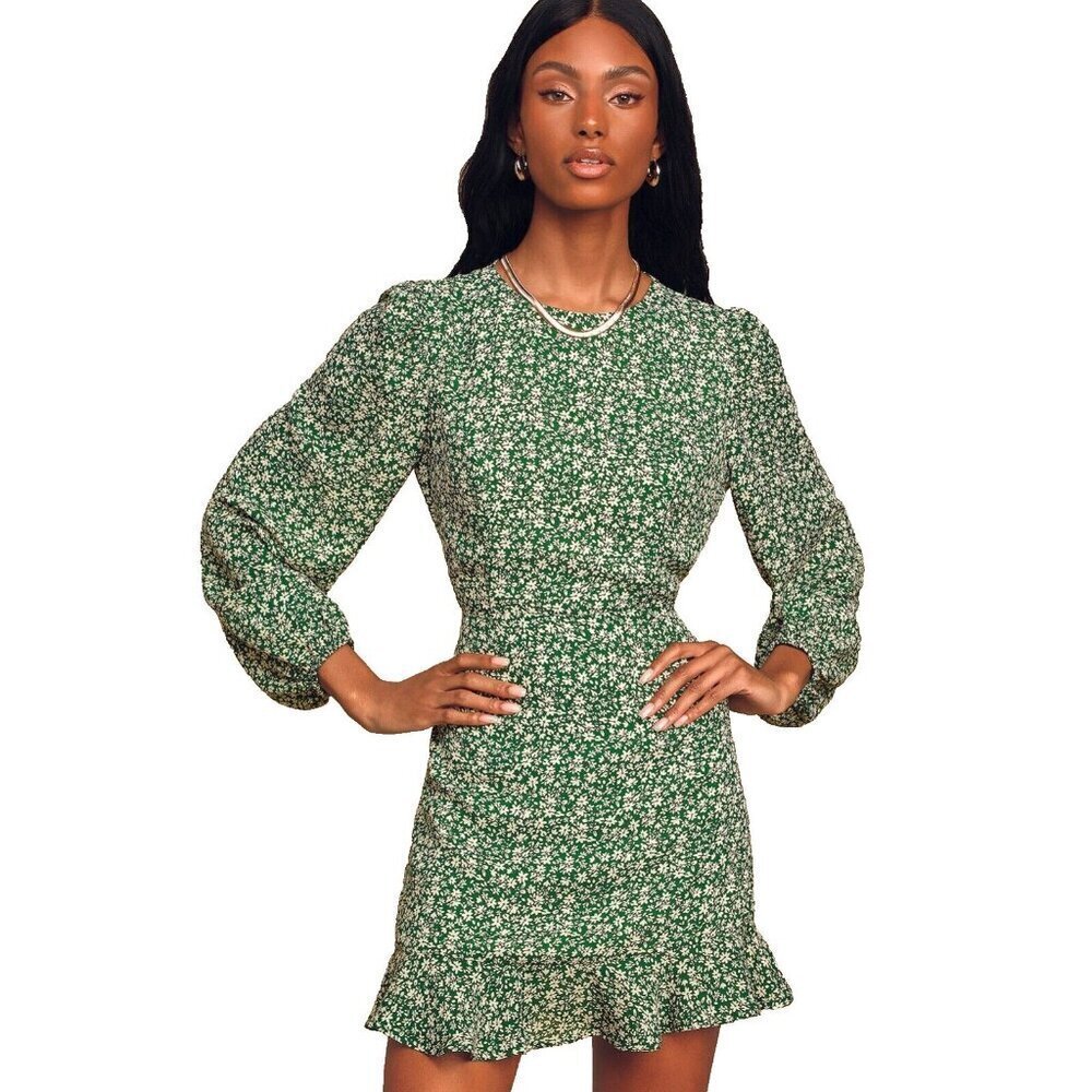 Lulus Mini Dress Size Large Green Floral Ruffle Feminine Dainty Blooming Darling